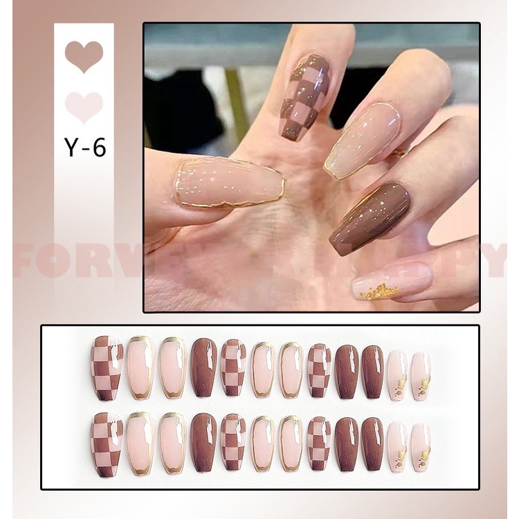 Bộ 24 móng tay giả màu trơn xinh xắn