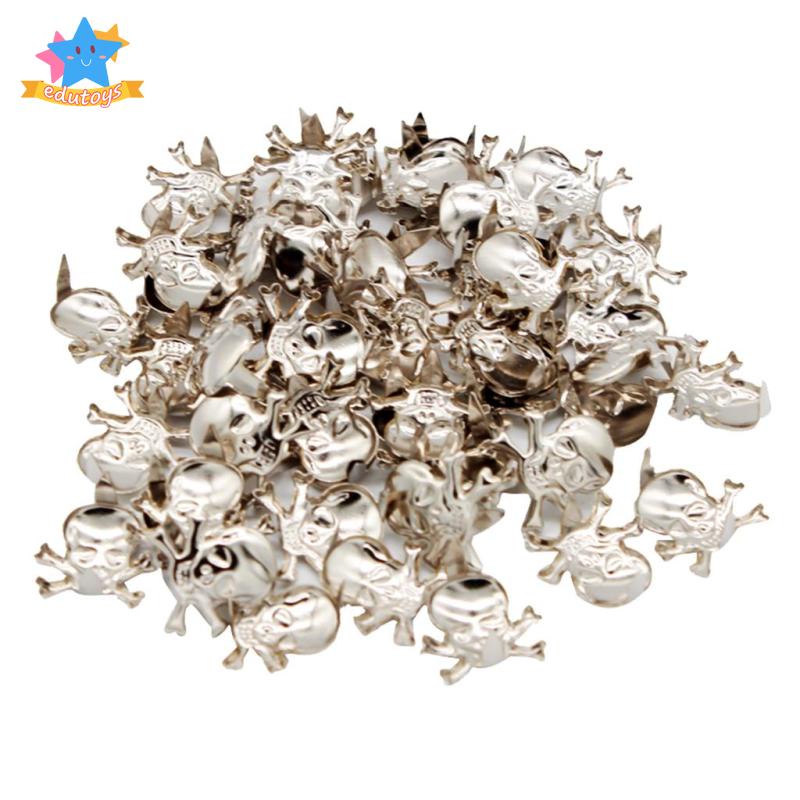 Set 50 Đinh Tán Hình Đầu Lâu Bằng Bạc Phong Cách Punk Rock Dùng Để Trang Trí Giày Da /