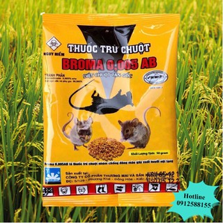 Thuốc diệt chuột Broma 0,005 AB (gói vàng), thuốc diệt chuột trộn sẵn thế hệ mới