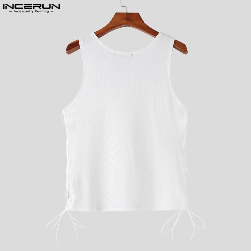 Áo tank top INCERUN cột dây bên hông in họa tiết cơ bắp thời trang quyến rũ cho nam