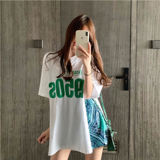 Áo thun nữ ngắn tay in chữ phối tà kiểu cá tính ulzzang