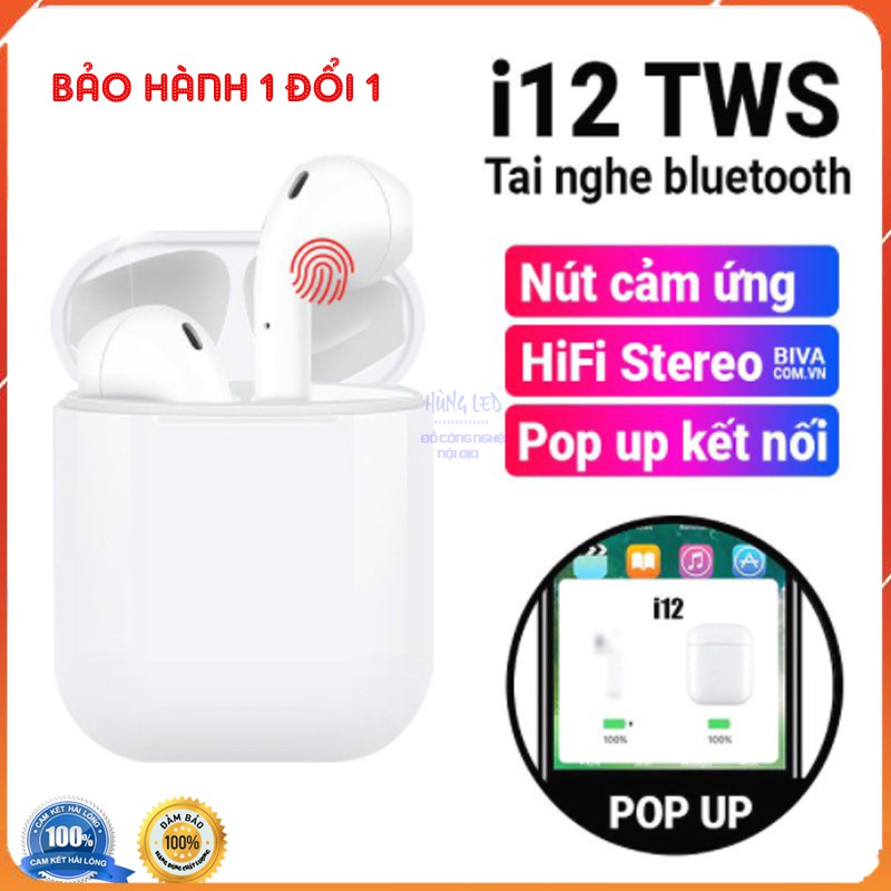 Tai nghe bluetooth i12 TWS 5.0 cảm biến một chạm chất lượng cao nâng cấp âm thanh – hùng led