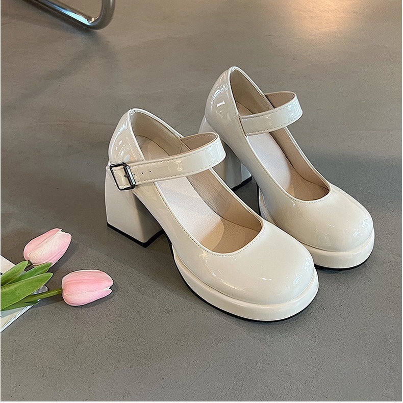[SẴN - FORM CHUẨN] Giày MARY JANE phiên bản mũi tròn màu BEIGE 9cm - phong cách Anh Quốc cổ điển dành cho nữ