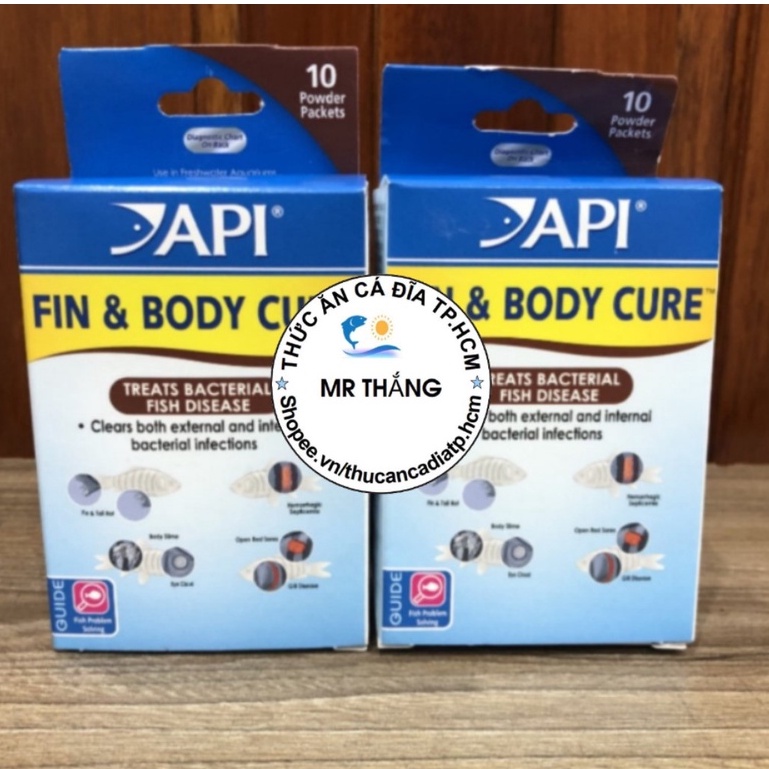 Bột API FIN & BODY CURE: bệnh nhiễm khuẩn trong và ngoài cho cá nước ngọt (hộp: 10 gói; 1 gói: 5gram)