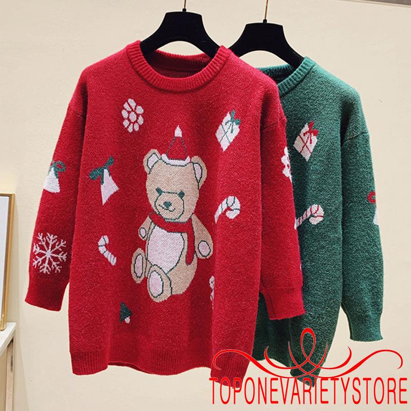 Áo nỉ tay dài cổ tròn in hình gấu hoạt hình phong cách Giáng Sinh cho nữ<br />