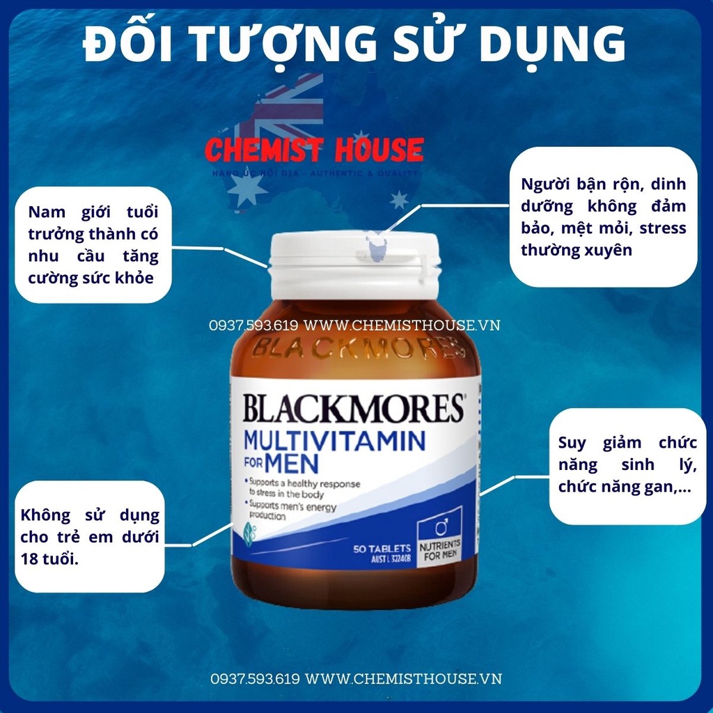 [Hàng chuẩn Úc] Vitamin tổng hợp cho Nam/đàn ông - Blackmores Multivitamin for Men DATE 2023