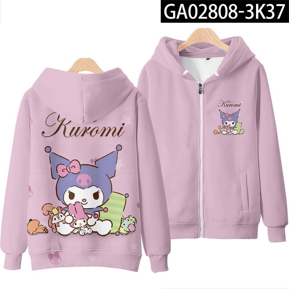 Áo Khoác Thể Thao Tay Dài Có Nón In Họa Tiết Anime Kuromi My Melody YT3 Plus Size TY3