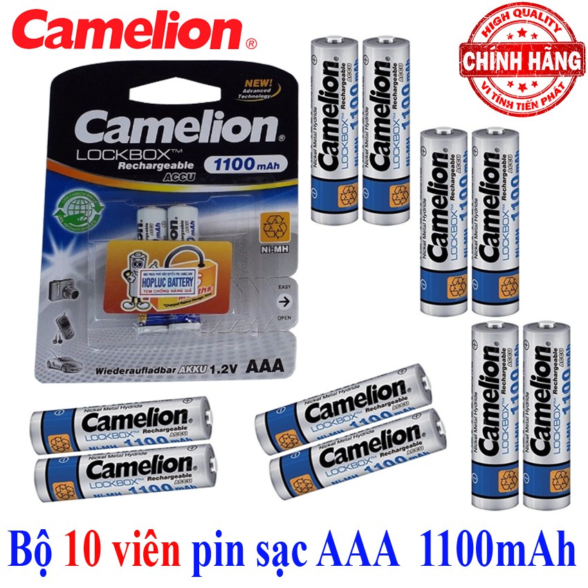 Bộ 10 Pin Sạc AAA (3A) Camelion LockBox Rechargeable Accu 1100mAh - 1.2V