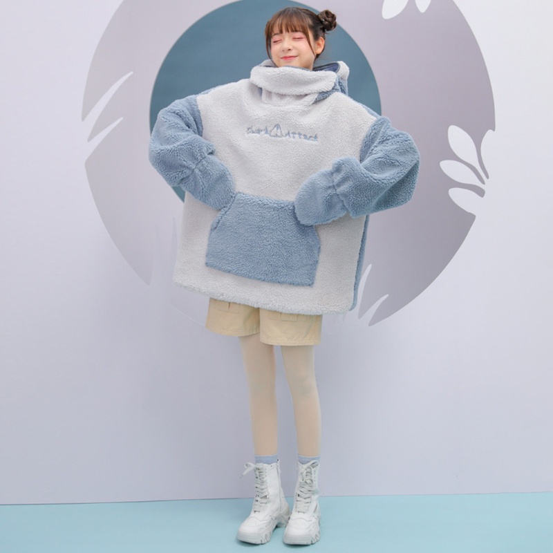 Áo Khoác Hoodie thiết kế hình cá mập chất dày dặn phối khóa kéo đáng yêu cho nữ