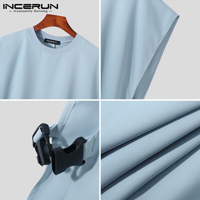 Áo kiểu INCERUN cổ tròn không tay màu trơn thời trang dành cho nam với 3 màu tùy chọn