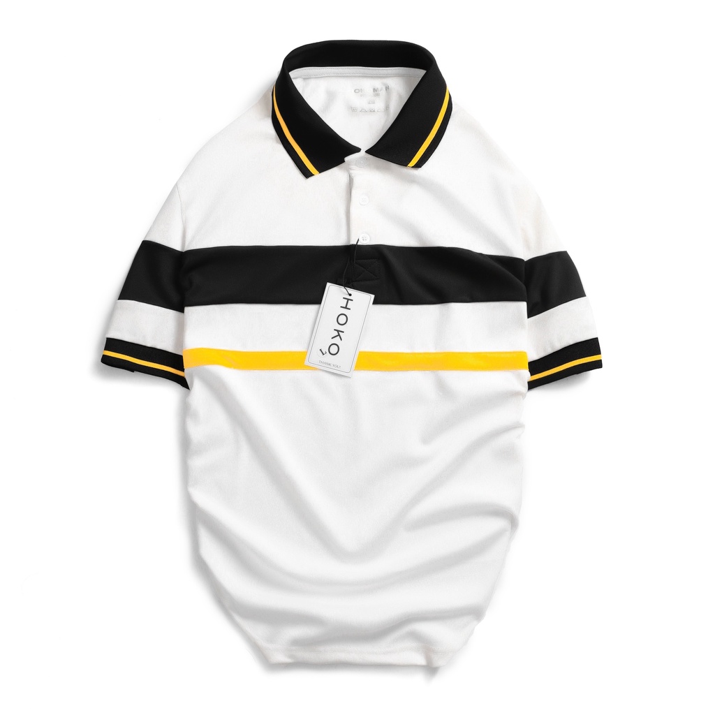 Áo Polo Nam Cao Cấp Hoko, Phối Sọc Ngang Vải Cotton Chuẩn Form