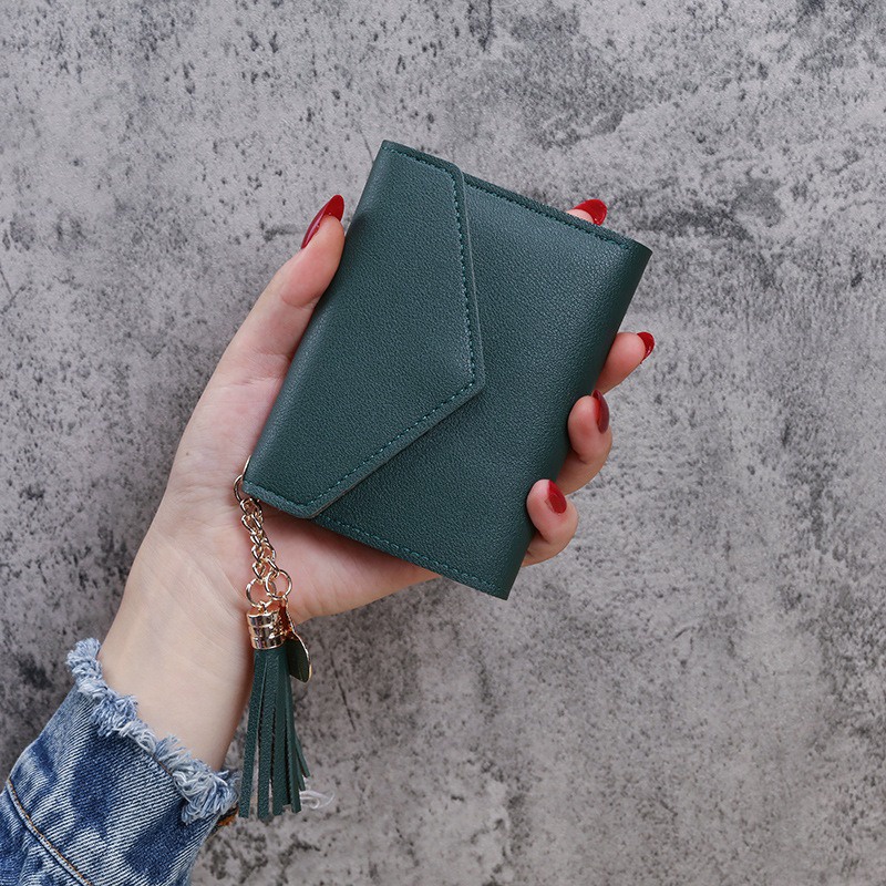 Ví Ngắn Mini Đính Núm Tua Thời Trang Hàn Quốc Cho Nữ