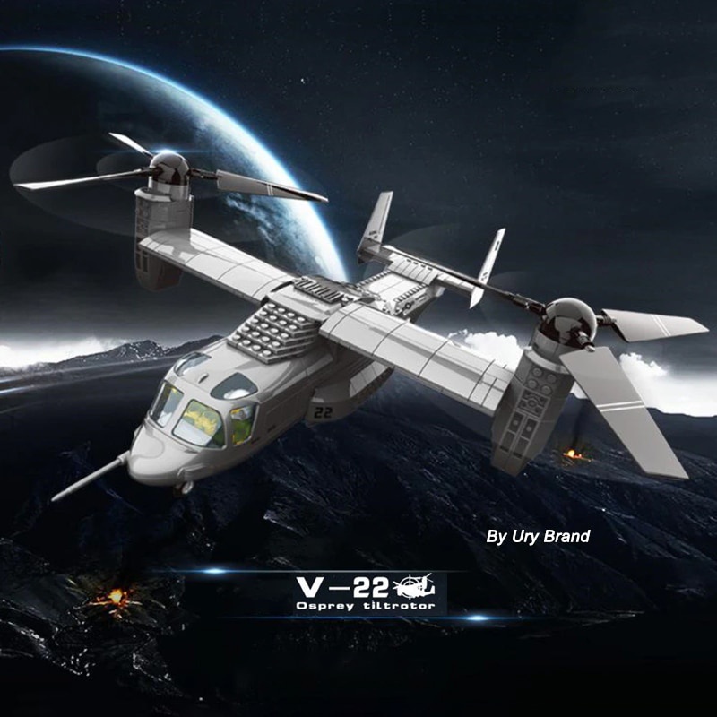 Đồ chơi Lắp ráp Mô hình Máy bay Wange 5006 Military Helicopter Plane Army US V-22 Osprey Tiltrotor Transport Aircraft