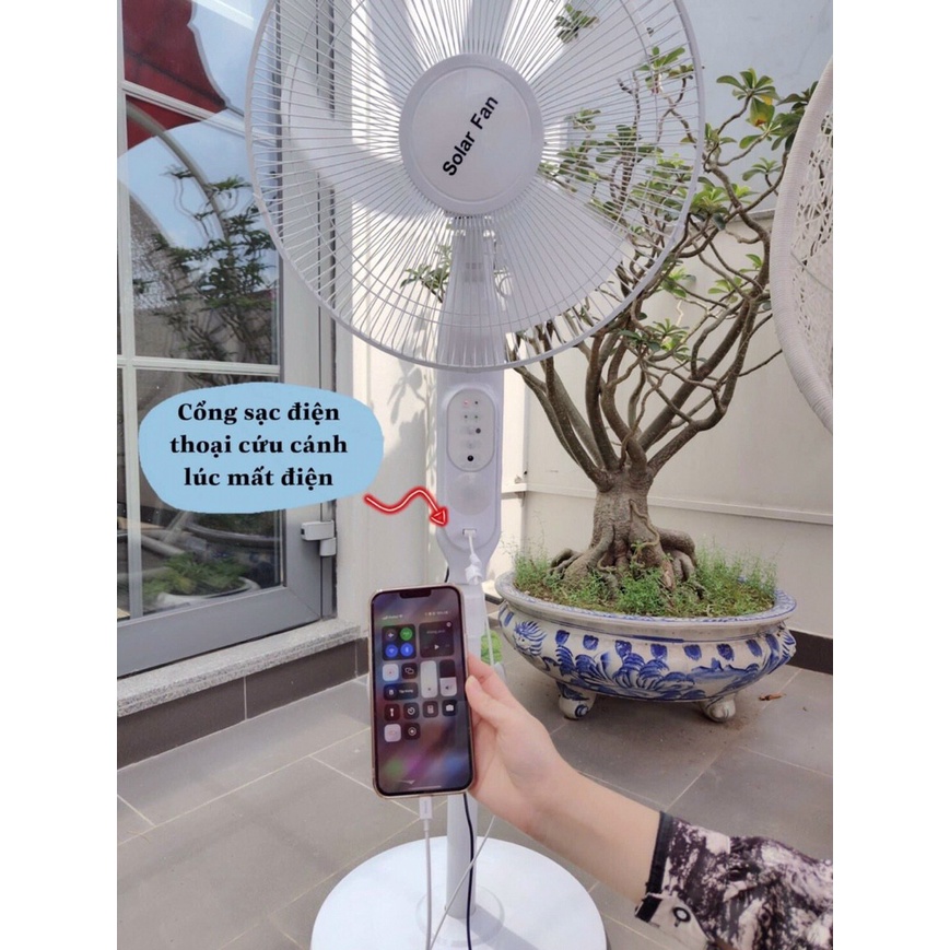 Quạt Năng Lượng Mặt Trời chính hãng TYS, có kết nối Bluetooth, có cổng USB sạc điện thoại