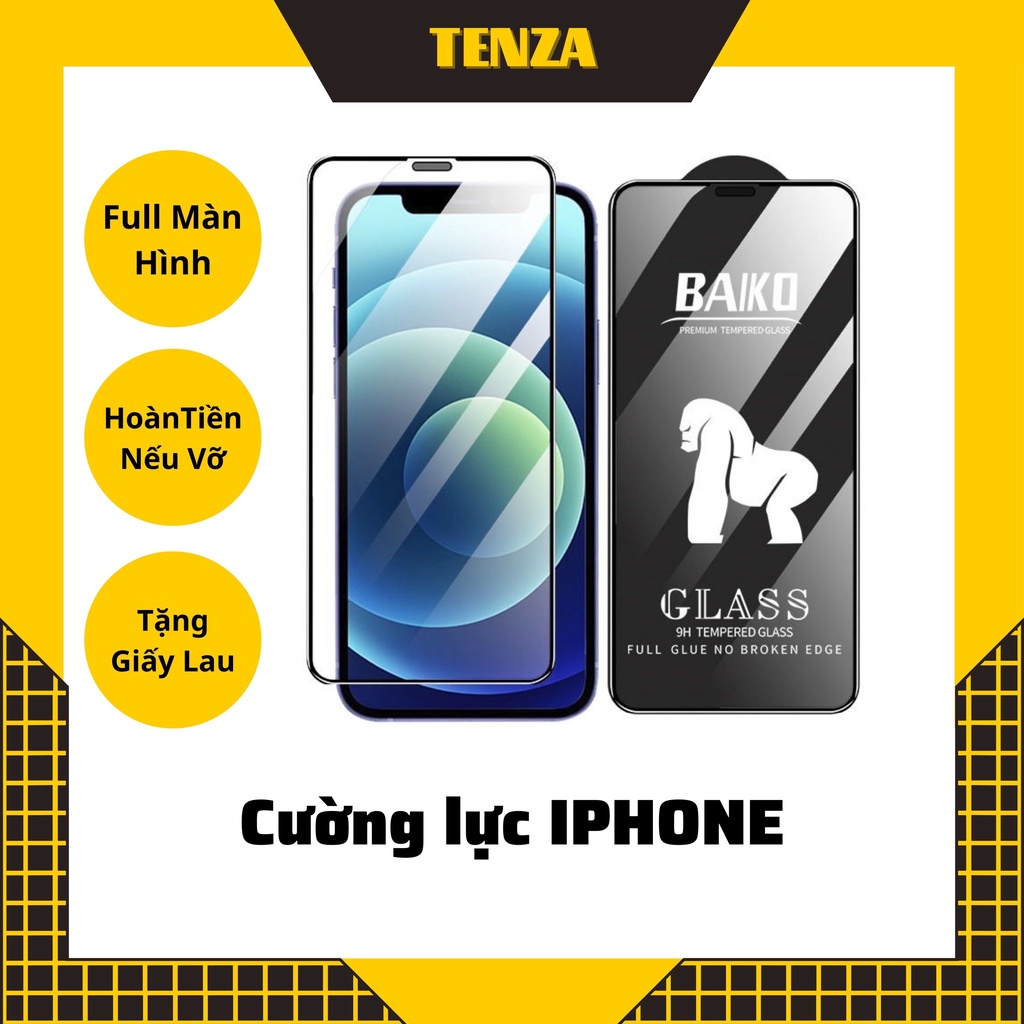 Kính cường lực iphone Baiko full màn hình cho 6/6s/6p/6sp/7/7p/8/8p/x/xs/xr/xsm/11/11pro max/12/12pro max/13/13pro max