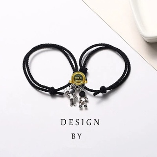 Set 2 Vòng Tay Cặp Màu Đen Phong Cách Hàn Quốc | Dây Buộc Tóc Cao Su Họa Tiết Phi Hành Gia Dễ Thương