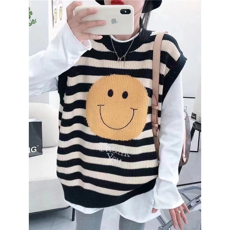 Ảnh Thật- áo gile len nữ hình mặt cười siêu xinh, 3 màu phong cách trẻ trung cá tính