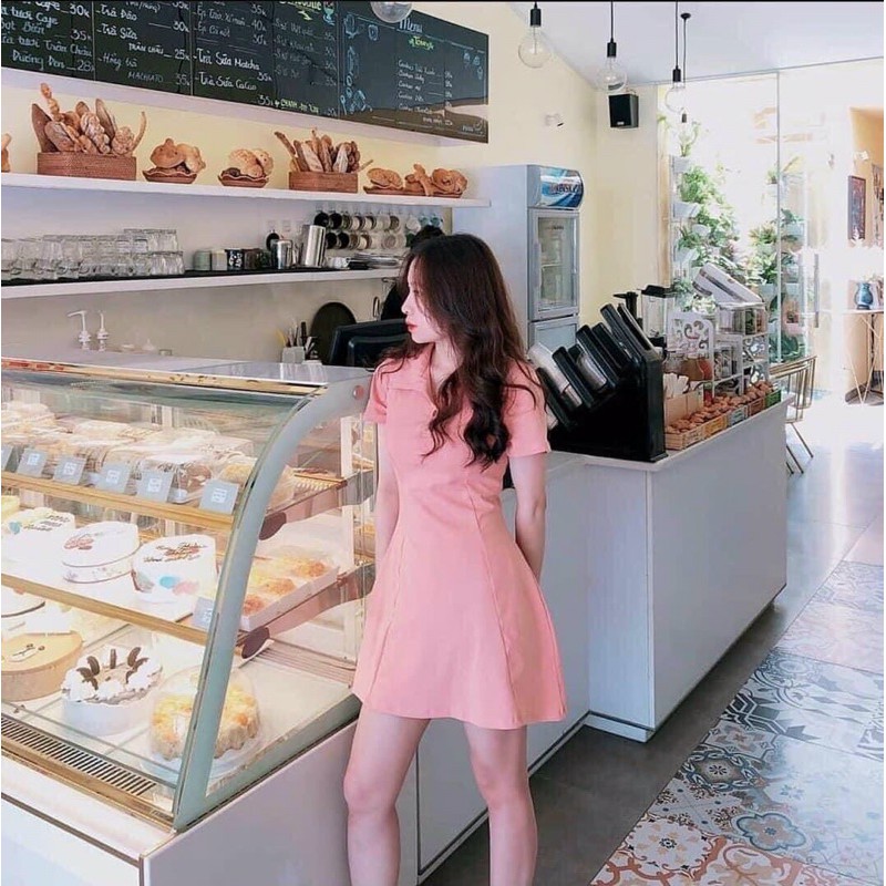 Váy thun suông polo cổ sơ mi tay ngắn ôm body MITRIE đầm cotton co dãn | BigBuy360 - bigbuy360.vn