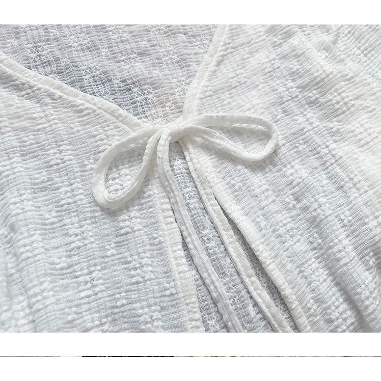[Linin] Áo Khoác Cardigan Dệt Kim Mỏng Nhẹ Chống Nắng Cột Dây Màu Trắng