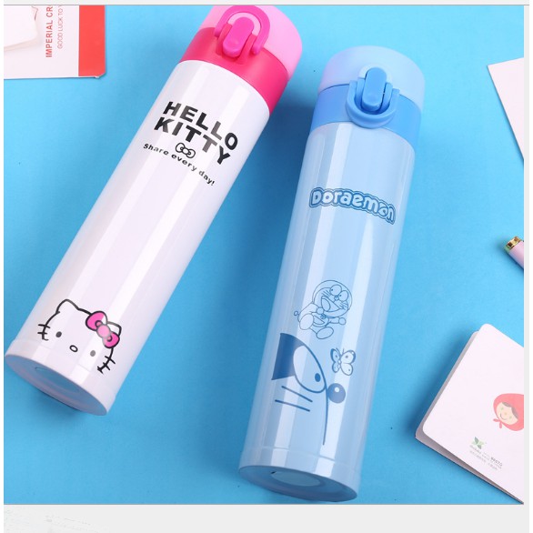 BÌNH GIỮ NHIỆT THỦY TINH HELLO KITTY, ĐÔRREMON (NH0050)