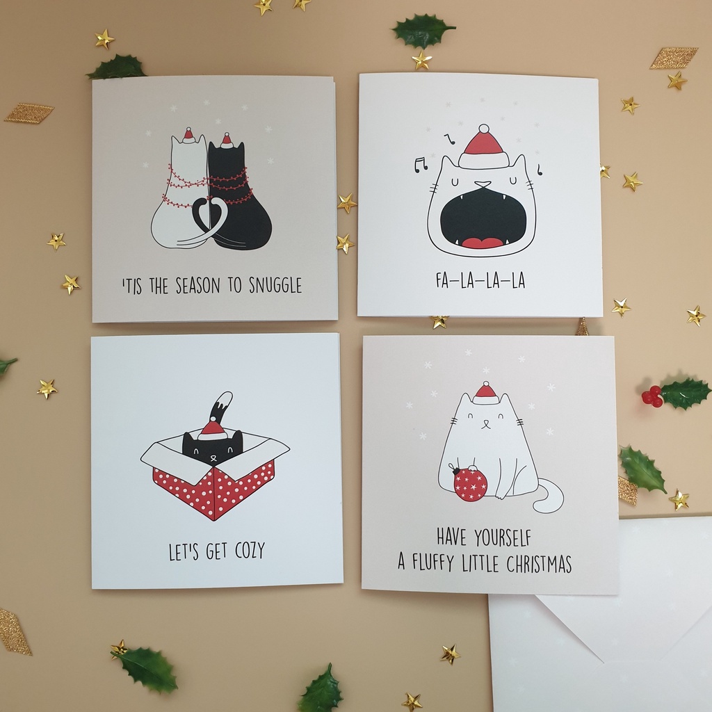 Thiệp giáng sinh noel 12x12 SDstationery XMAS CAT mèo dễ thương vui nhộn sáng tạo