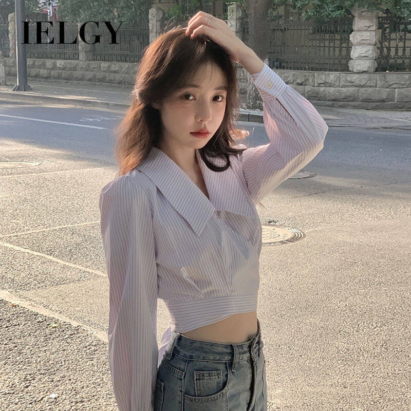 Áo kiểu IELGY dáng ngắn phong cách Hàn Quốc thời trang mùa hè xinh xắn dành cho nữ