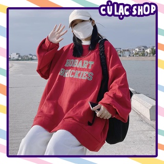 Áo sweater nỉ hoba màu đỏ form rộng hàn quốc