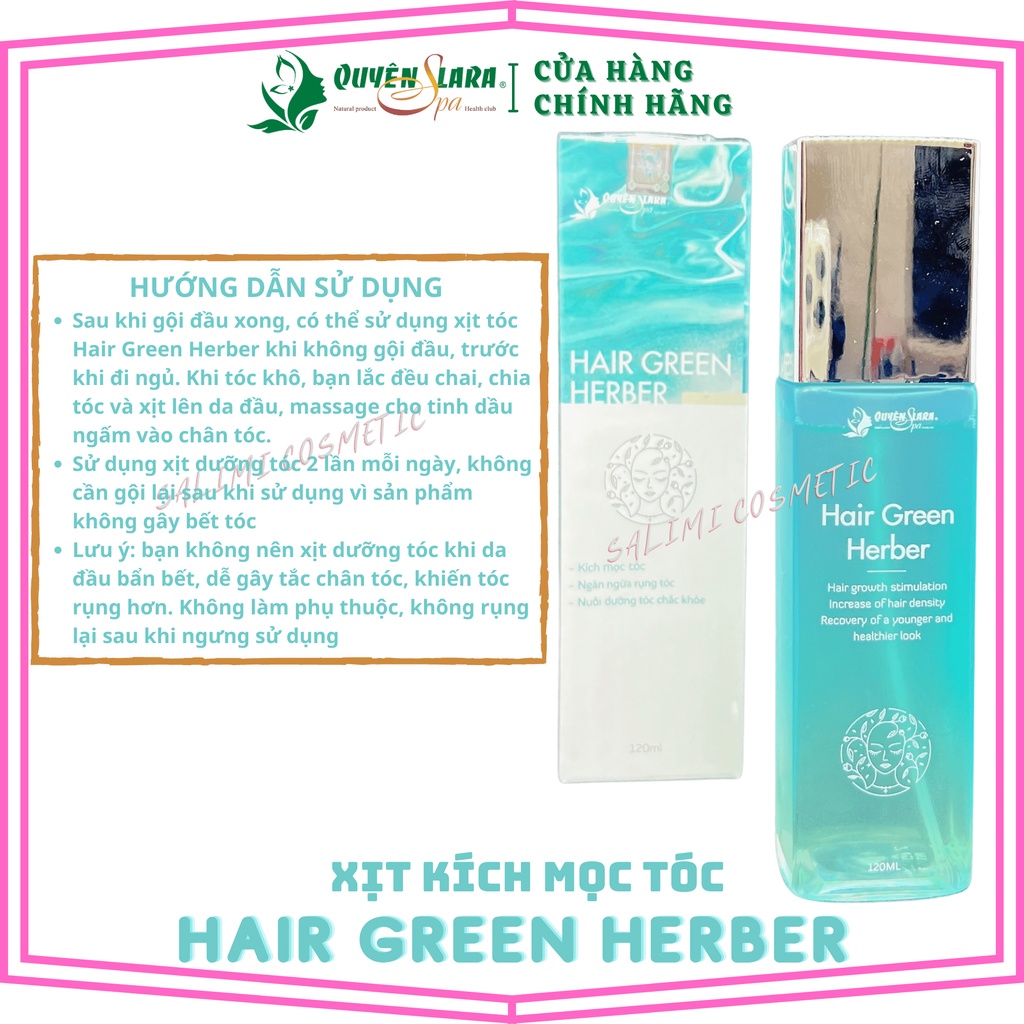 Chai Xịt Kích Mọc Tóc Thảo Dược Hair Green Herber Quyên Lara 120 ml - Phục Hồi Tóc Rụng - HÀNG CHÍNH HÃNG