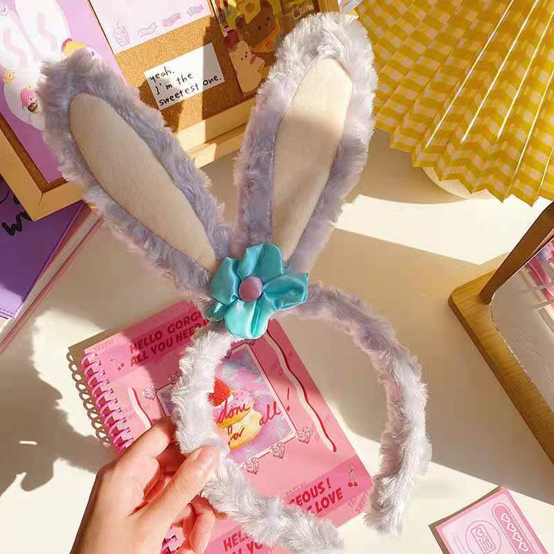 DISNEY Băng đô cài tóc hình tai thỏ nhồi bông đơn giản dễ thương có thể gấp gọn dành cho bé gái