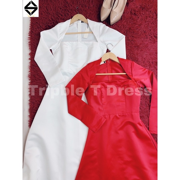 Đầm midi dự tiệc tay dài TRIPBLE T DRESS cổ chéo - size S/M/L - MS279V