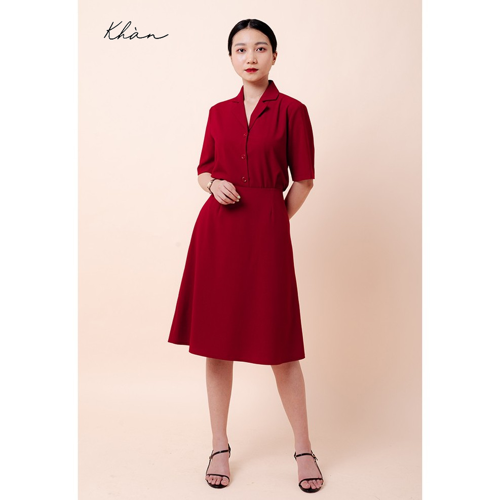 Set áo sơ mi chân váy chữ a dáng dài xô nhật KHÀN phong cách công sở Hàn Quốc đỏ