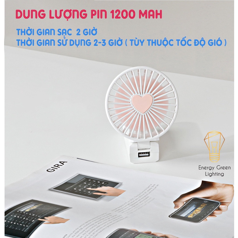 Quạt Mini Cầm Tay Energy Green Lighting Tích Điện FS-i8 - Dây Treo Tiện Lợi - 3 Tốc Độ Gió Siêu Mát
