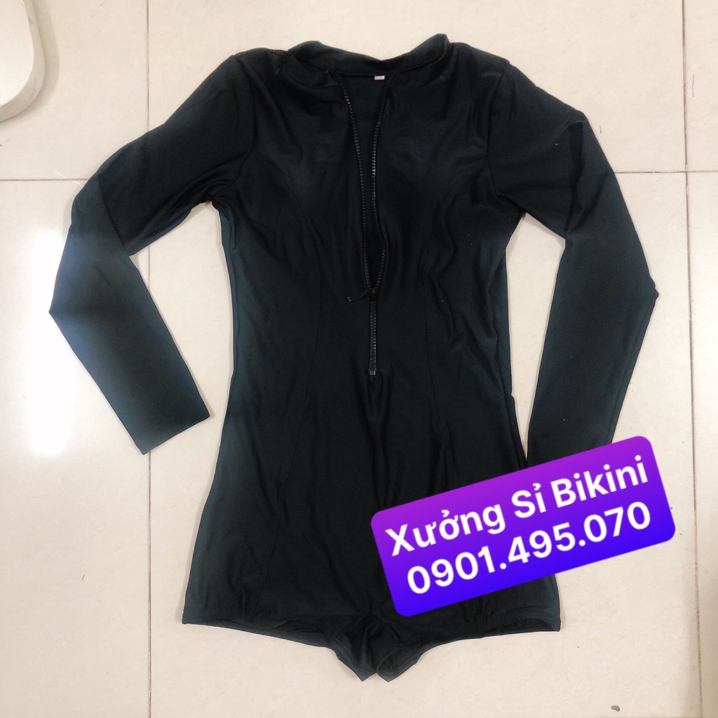 [BIKINI ĐI BIỂN LOẠI ĐẸP] Đồ bơi liền mảnh có tay form short màu đen kín đáo