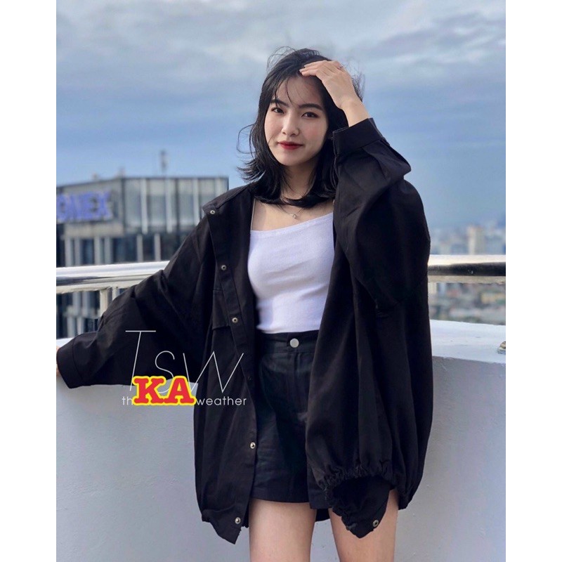 Áo khoác kaki nút bấm style ulzzang, form siêu to khổng lồ