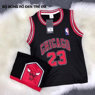 Bộ quần áo bóng rổ trẻ em Chicago Bulls 23 đenVải thun mặc mát - Thấm hút mồ hôi