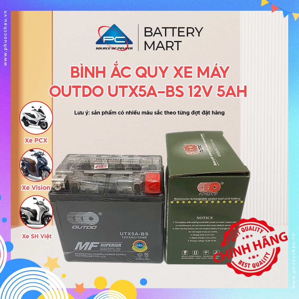 Ắc quy xe máy OUTDO UTX5A-BS 12V 5AH PCX Vision Lead 125, SH Việt Airblade 125 Winner Grande STD acq