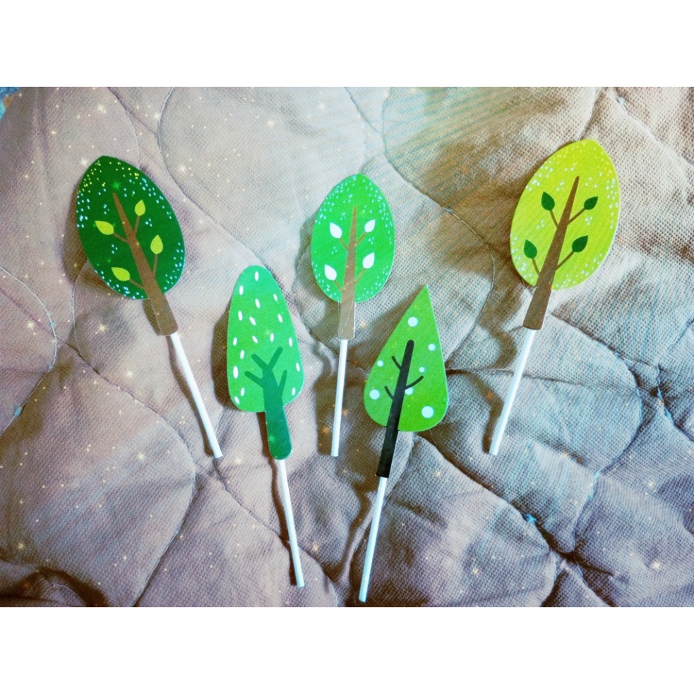 bánh kem sinh nhật [FREESHIP❤️] set 5 que cắm lá cây xanh