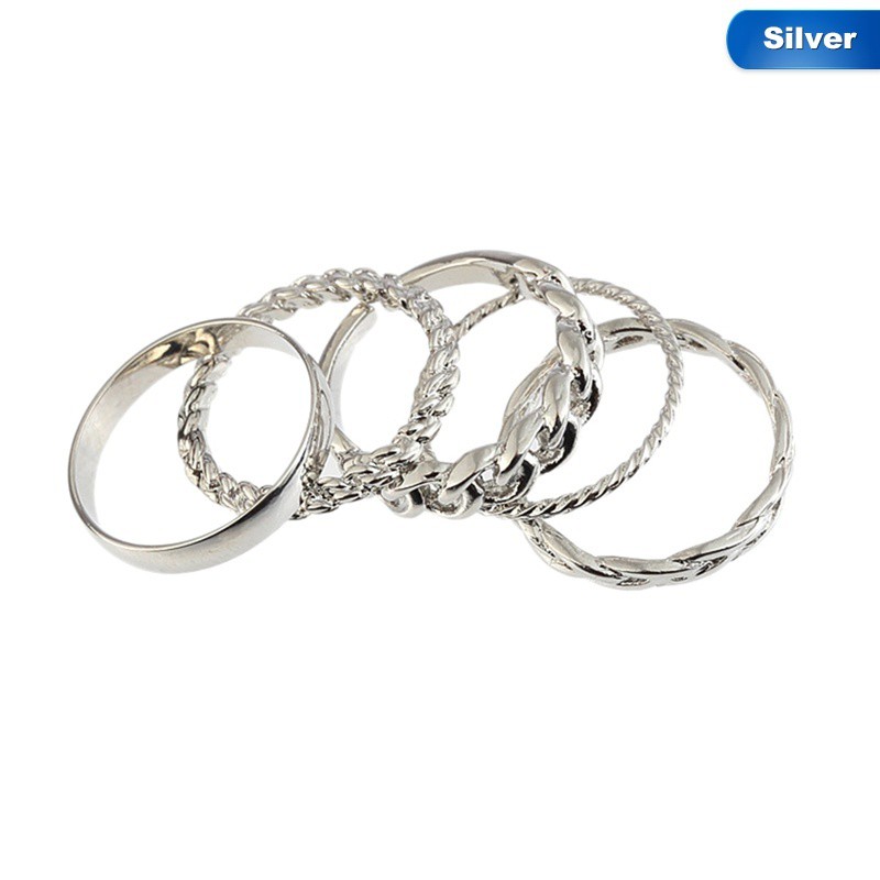 Set 5 chiếc nhẫn bạc đeo ngón tay thiết kế đơn giản xinh xắn