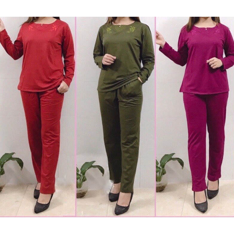 Quà tặng mẹ bộ quần áo trung niên thu đông mặc nhà dài tay cotton cao cấp đẹp rẻ ý nghĩa