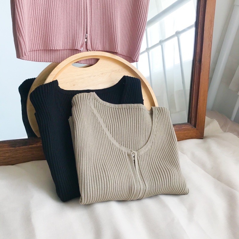 LEN clothing áo croptop dệt kim dây kéo 4 màu 8006 | BigBuy360 - bigbuy360.vn