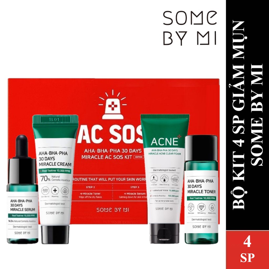 Bộ Kit 4 Sản Phẩm Dưỡng Da Ngừa Mụn Some By Mi AHA BHA PHA 30 Days Miracle AC SOS Kit