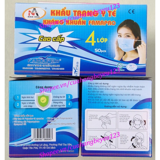 10 / Hộp 50 khẩu trang y tế 4 lớp FAMAPRO - Nam Anh - Việt Nam