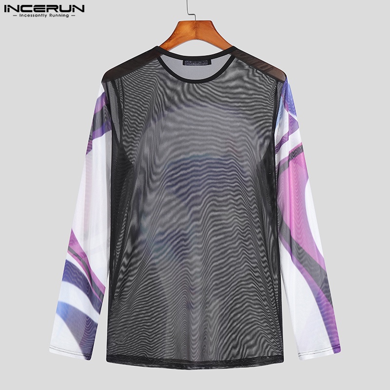 Áo thun INCERUN tay dài xuyên thấu thời trang cho nam