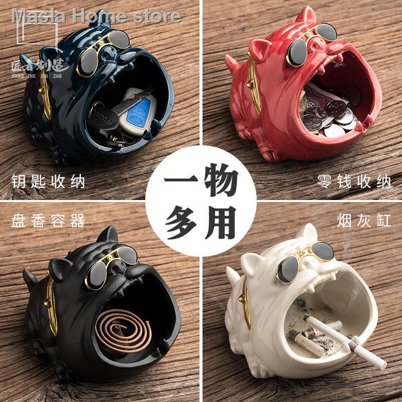 Gạt tàn thuốc hình chú chó Bull bằng gốm chống gió dễ thương