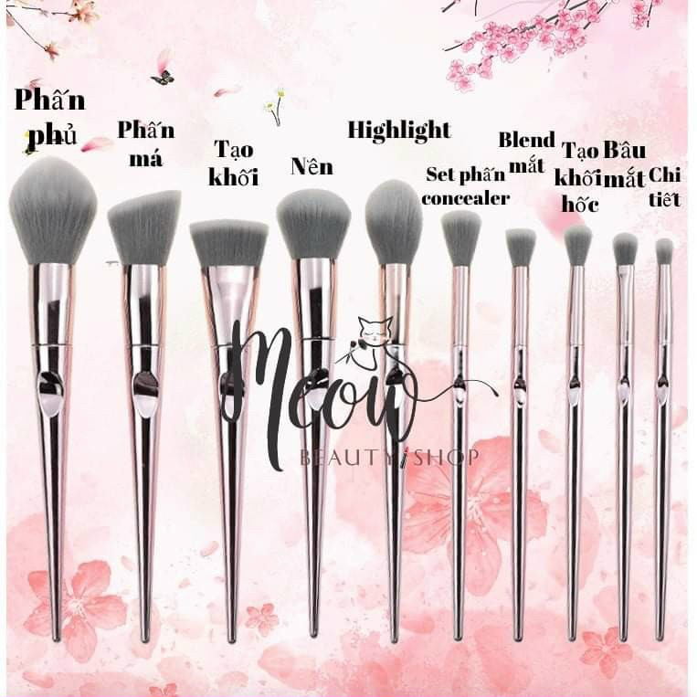 BỘ CỌ TRANG ĐIỂM CAO CÂP MÀU HỒNG 10 CÂY KÈM BÓP ĐỰNG SIÊU XINH LUÔN