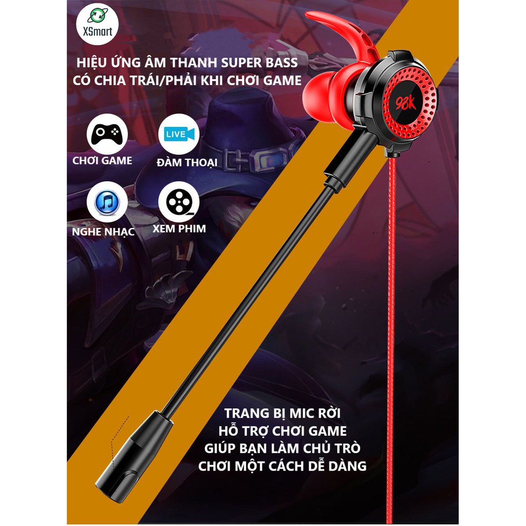 Tai Nghe Chơi Game Fonge 98K Mẫu Mới Âm Thanh Super Bass, Thiết Kế Gaming, Kèm Mic Rời - XSmart