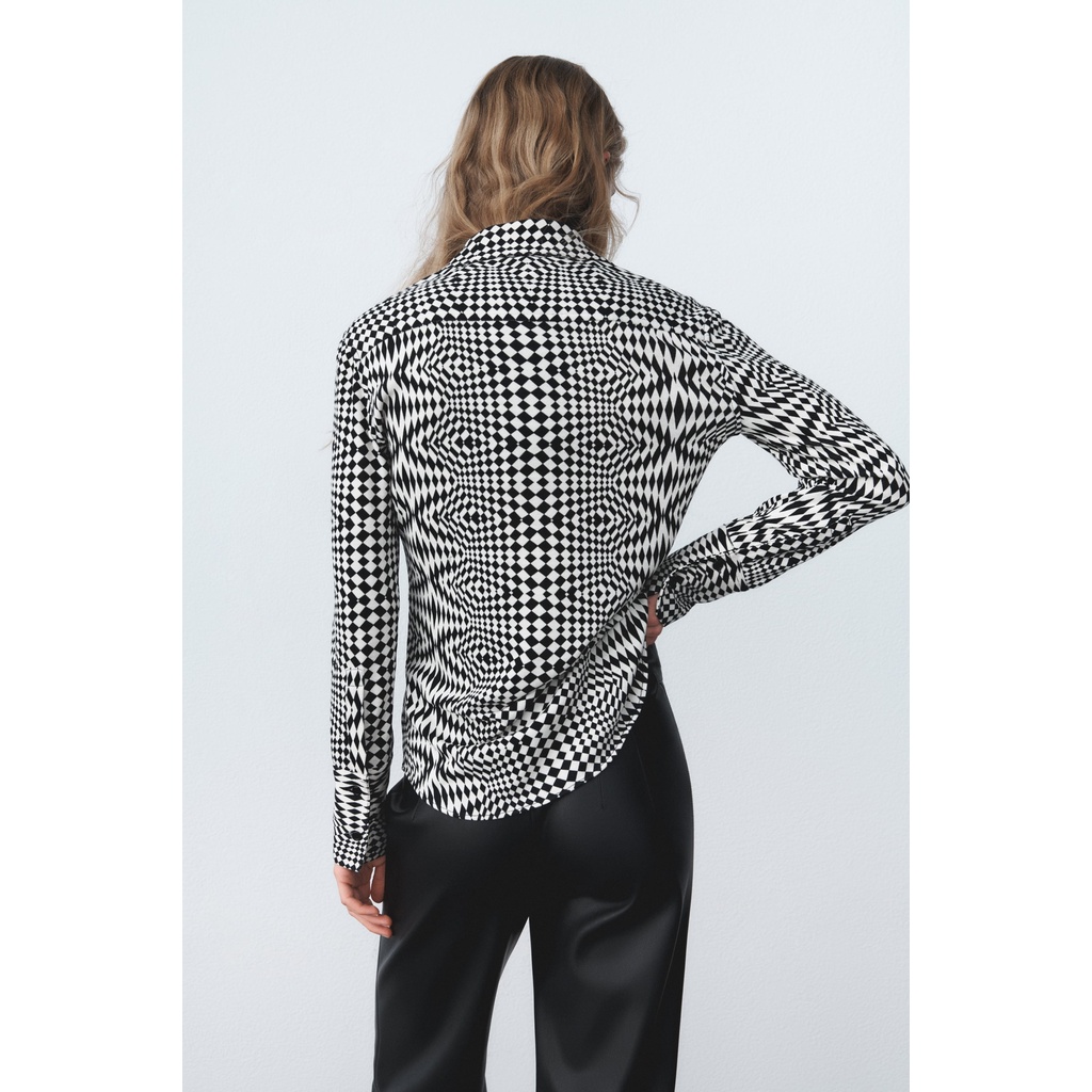 Áo Sơ Min Blouse Zara Chính Hãng 2063/001 Họa Tiết Đen Trắng Lạ Mắt