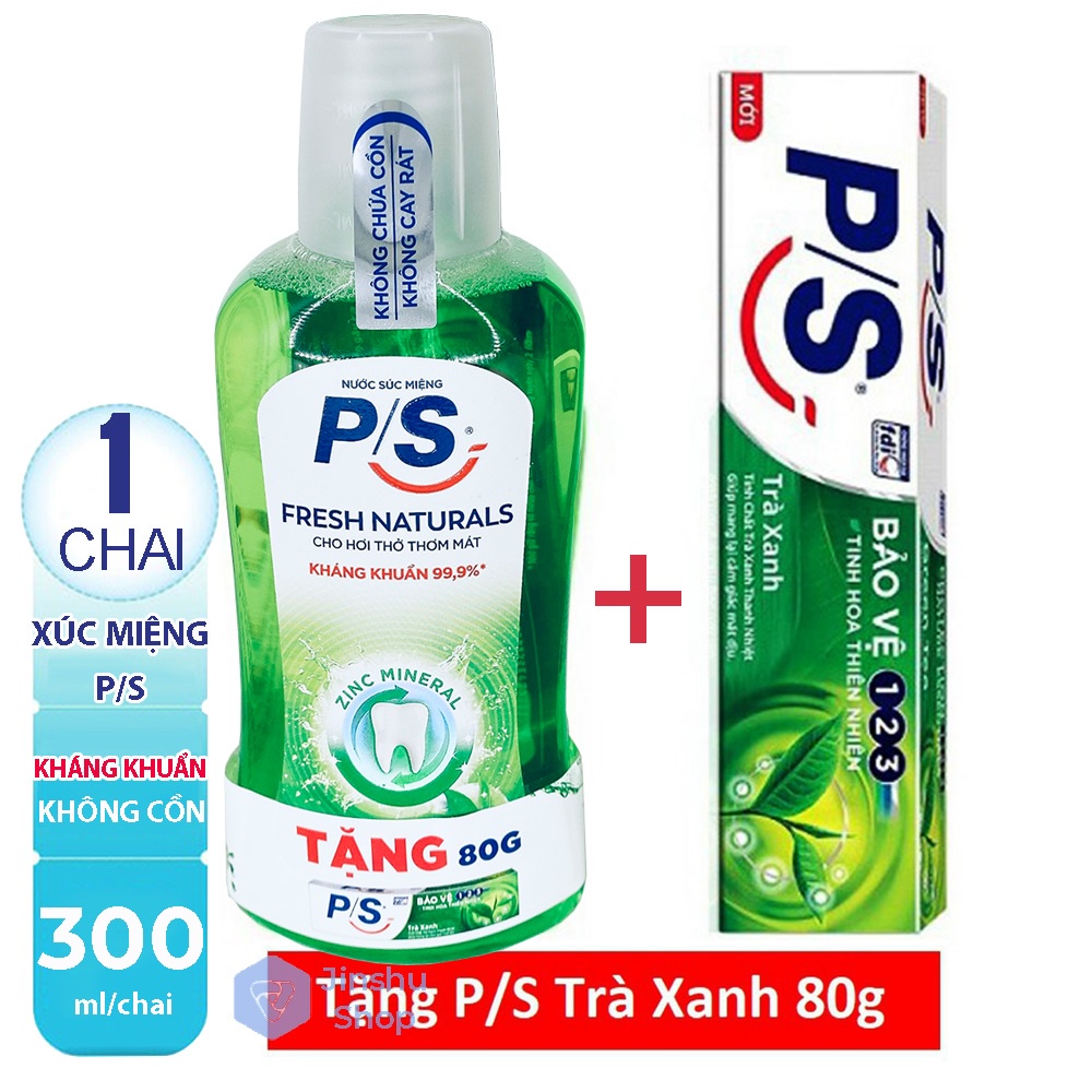 Nước súc miệng PS Fresh Naturals chai 300ml + Tặng kèm Kem đánh răng PS 80g