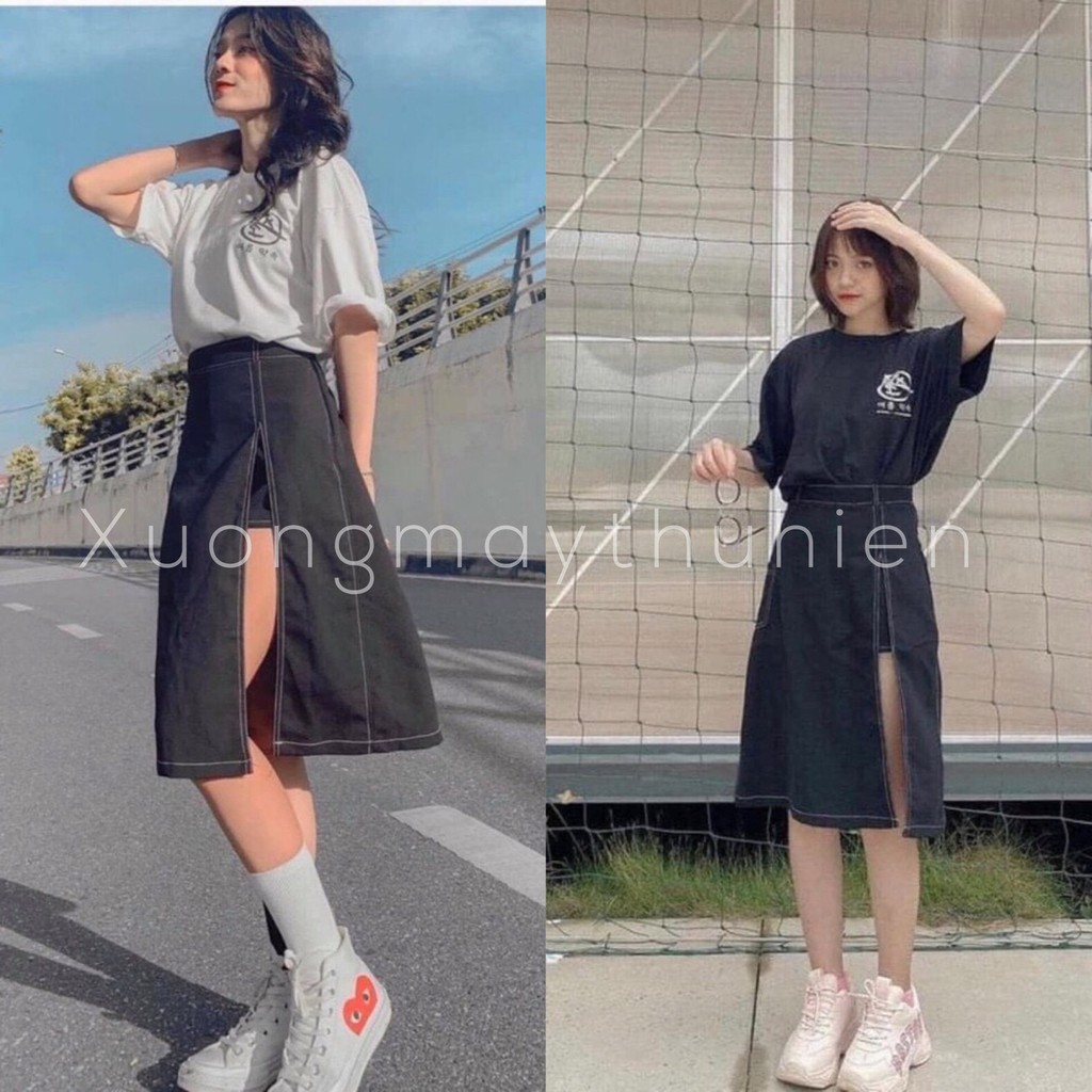 Chân váy nữ giả jeans xẻ tà dáng dài xinh xắn/ Chân váy suông dáng chữ A phong cách ulzzang_xuongmaythuhien | BigBuy360 - bigbuy360.vn