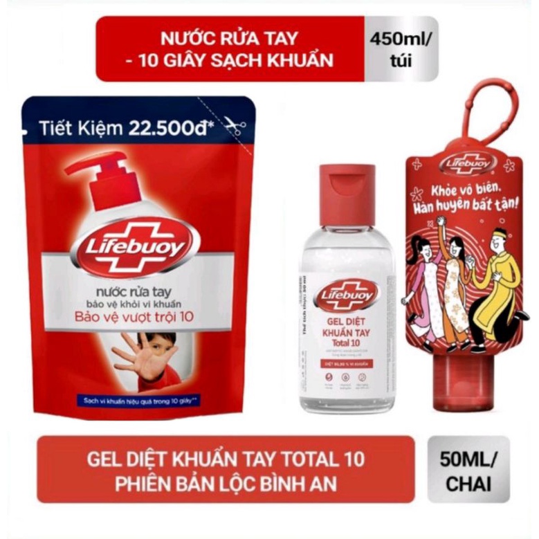 Nước rửa tay Lifebuoy Bảo vệ khỏi vi khuẩn 450gr (Túi) tặng Bình đựng